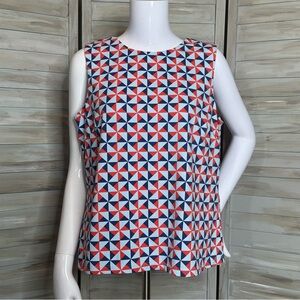 J. McLaughlin sleeveless tank shell top XL red blue geometric print pinwheels